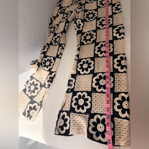 Sandro Flower Motif Crochet Knit Trousers | Cotton Blend Straight Leg - Picture 5 of 6